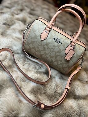 NWOT Med COACH Rowan Satchel in Sig Canvas Light Khaki Faded Blush - Retail $398